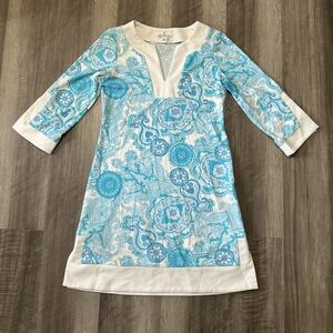 Jude Connally Tunic Dress Mod Print Blue White Size XS